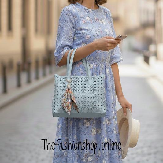 Sienna Lasercut Shoulder Bag in Blue