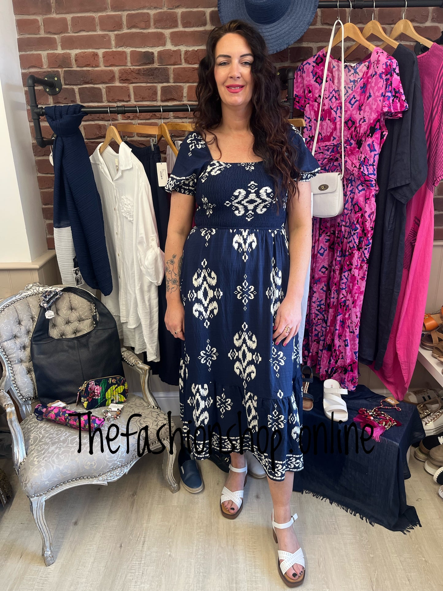 Lauren navy square neck dress sizes 12, 14 and 16