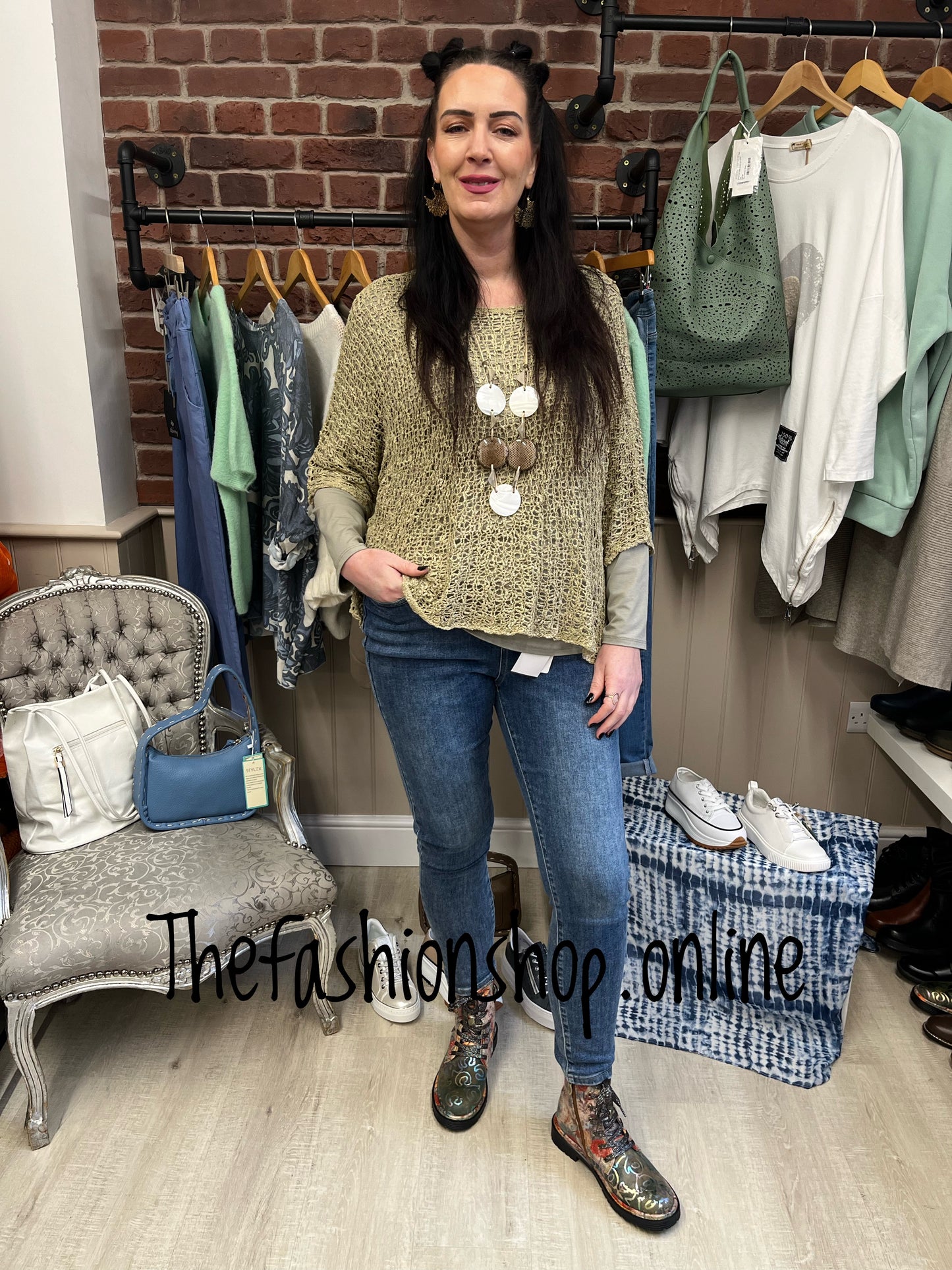 Taupe popcorn open knit top 10-20