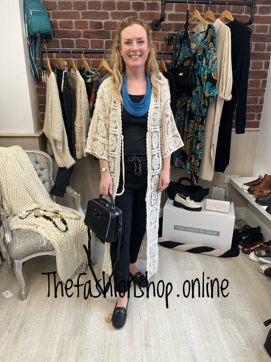 Beige open knit longline jacket 10-12, 14-16