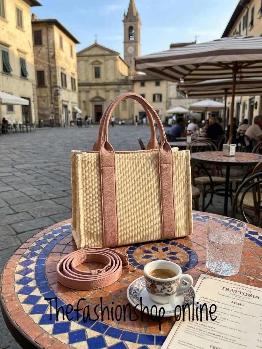 St Tropez small summer bag in cream with pink