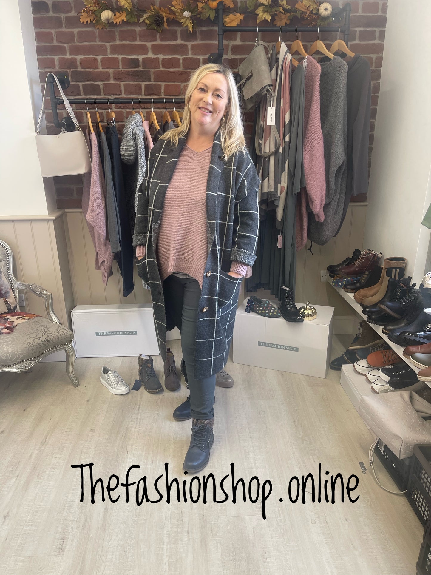 Plus size charcoal checked coatigan 16-22