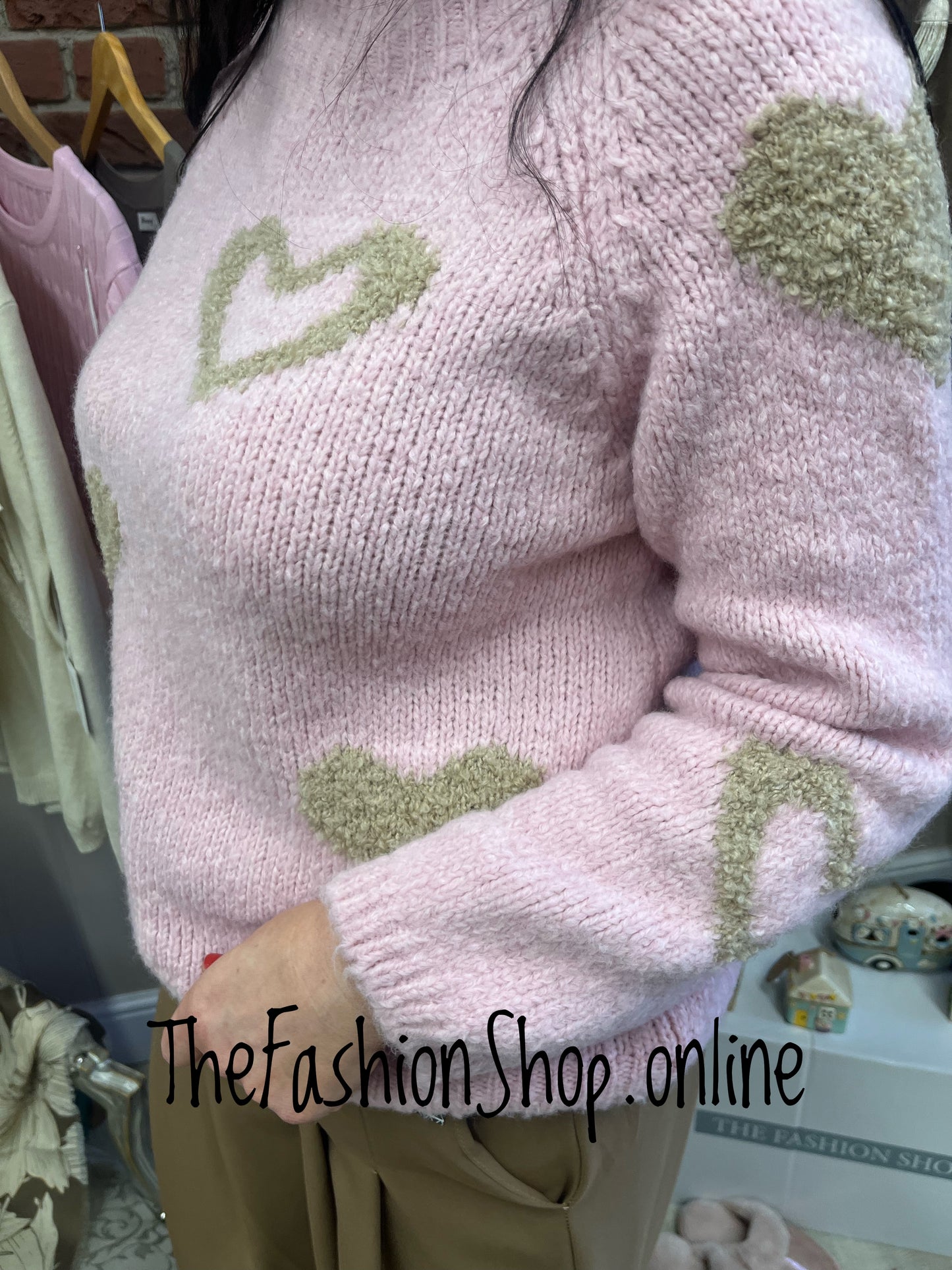 Kendra pink wool mix heart jumper 10-16