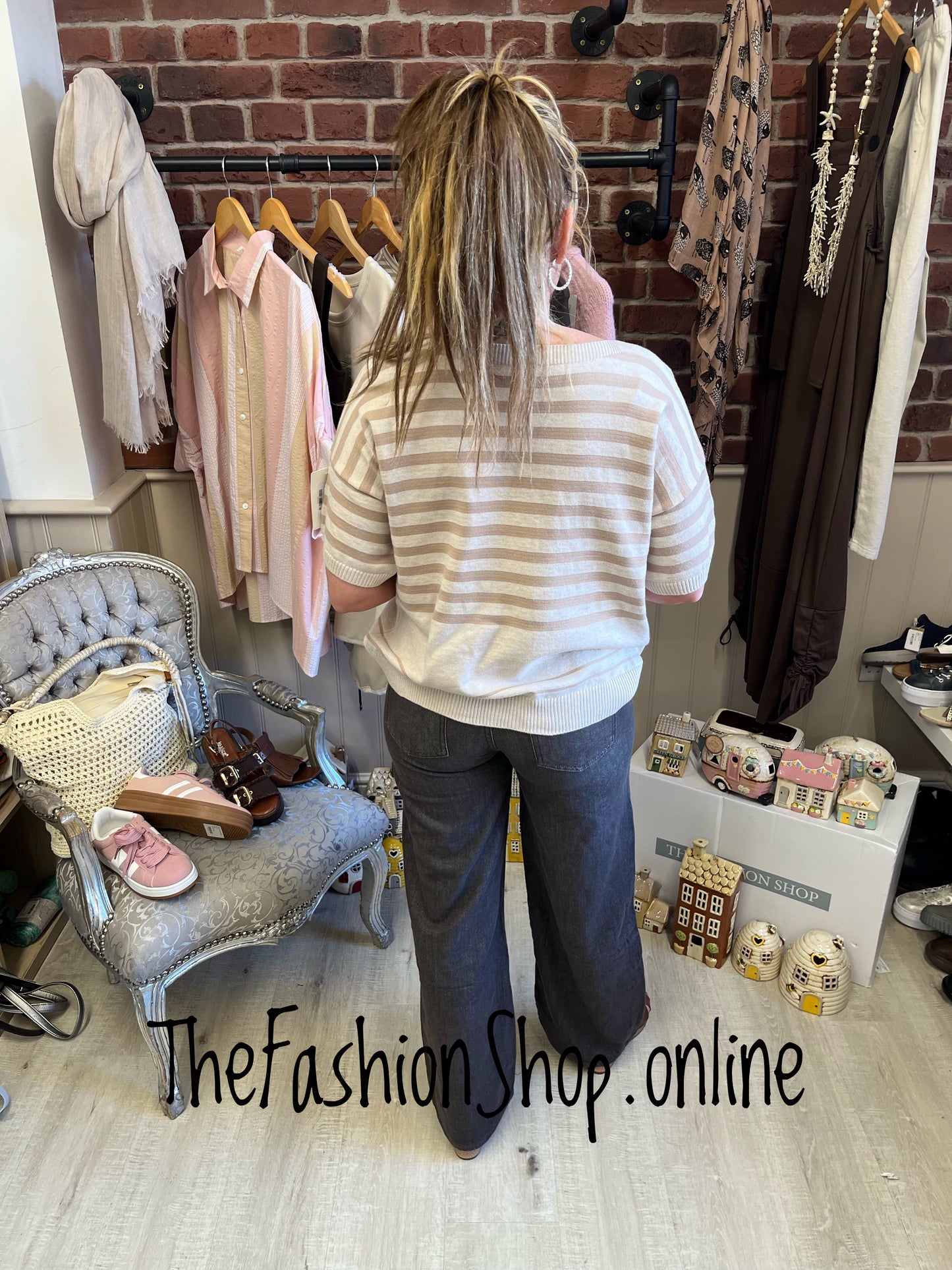 Rachel beige striped knitted top 10-16