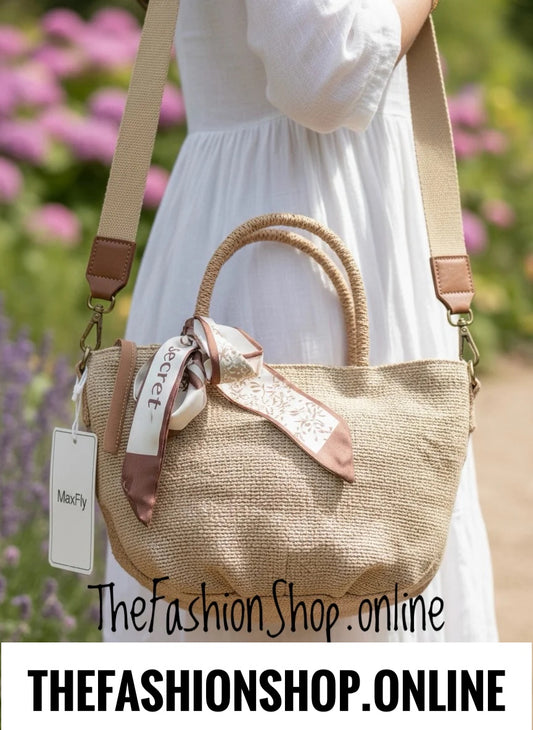 Lucy dark beige woven handle bag