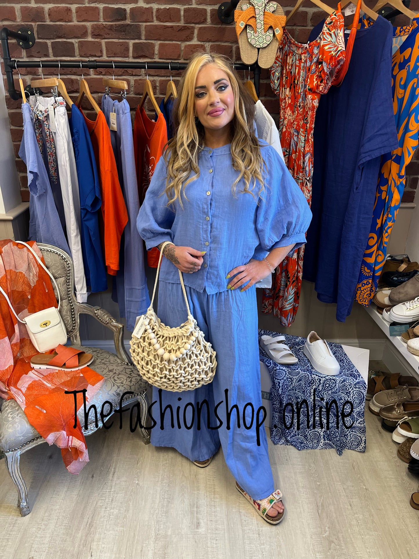 Erica blue linen blouse 10-14