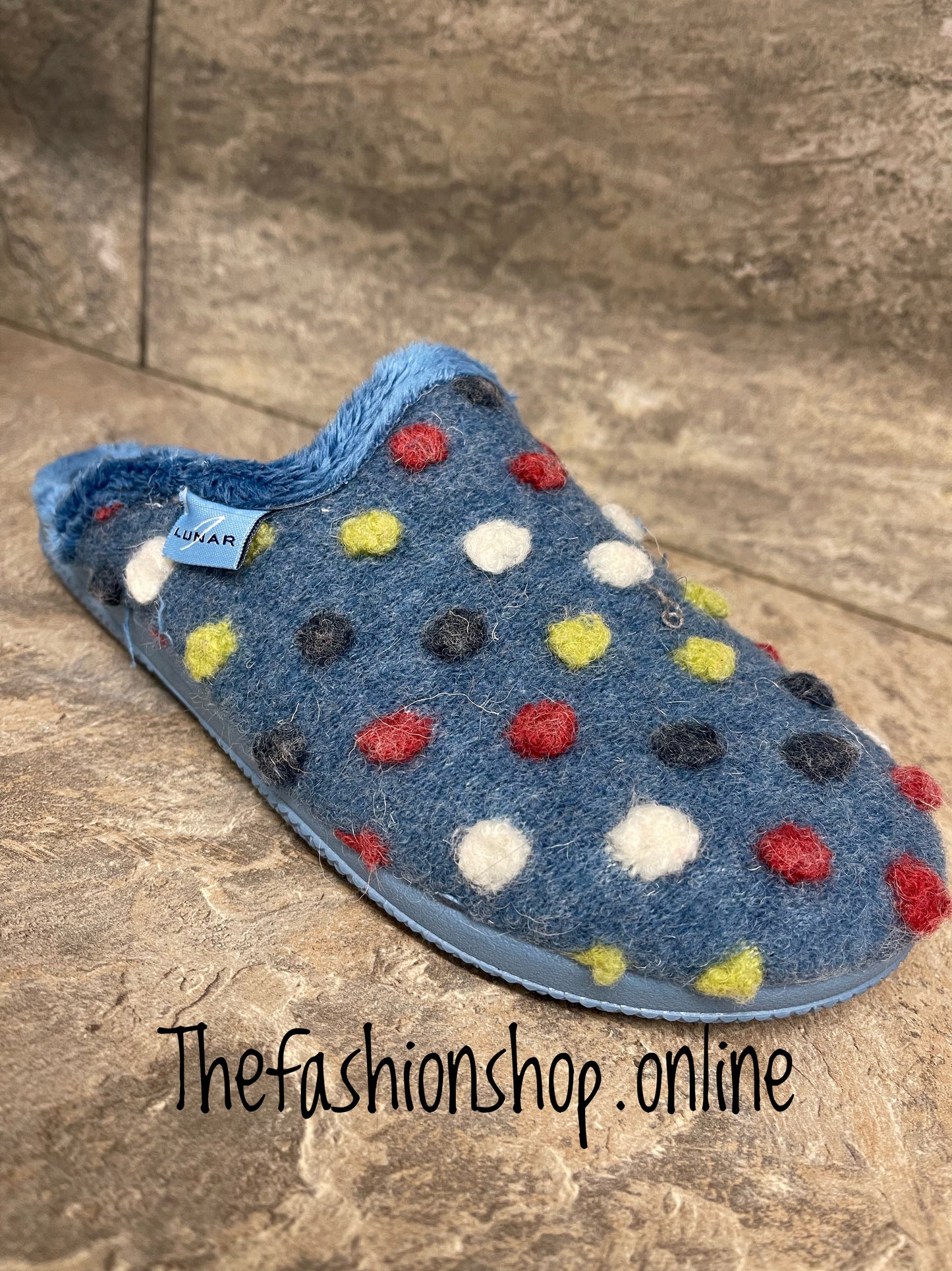 Lunar Montreal mid blue polka dot mule slipper sizes 4-8