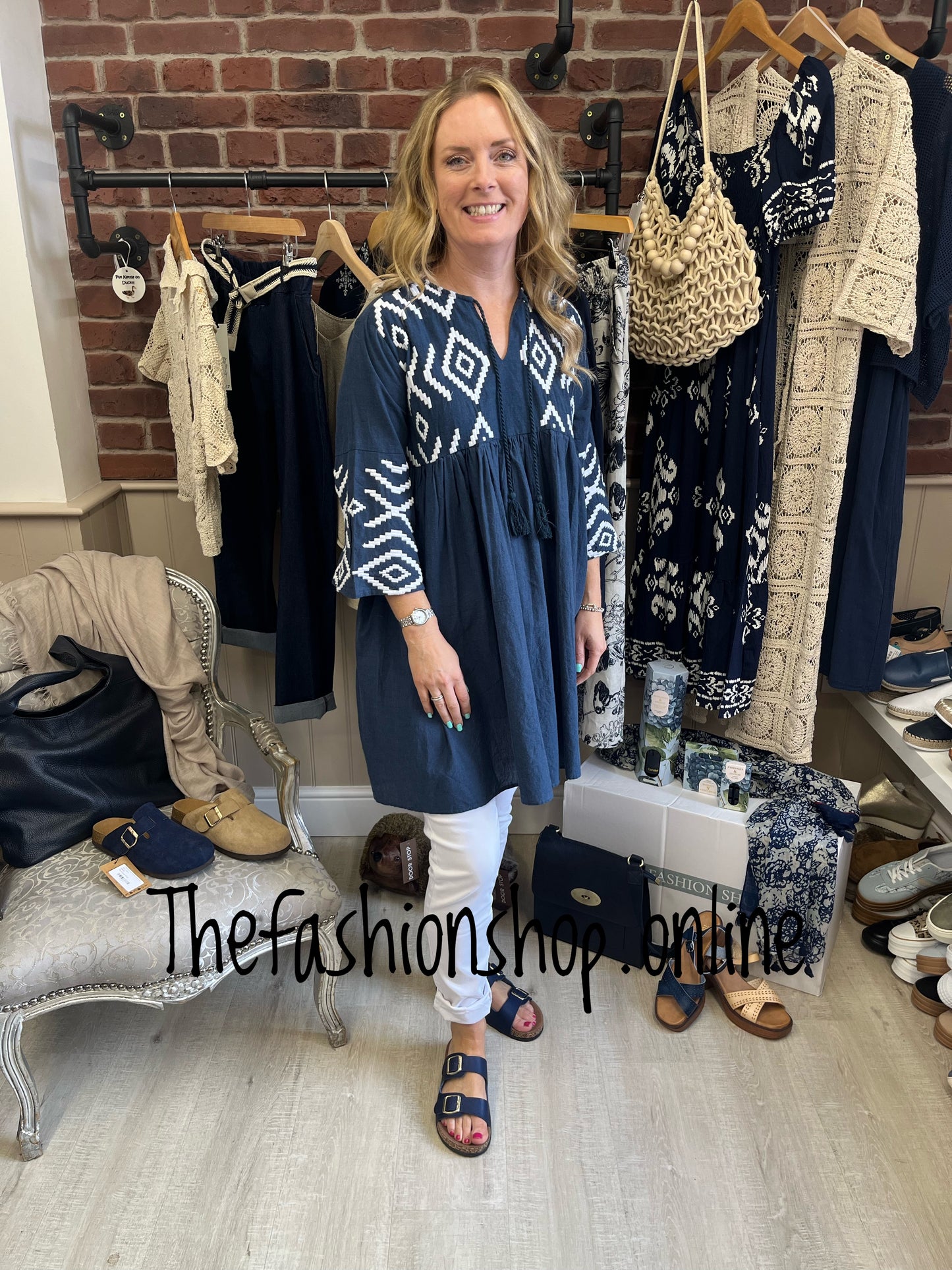 Navy and white embroidered smock sizes 10, 12 and 14