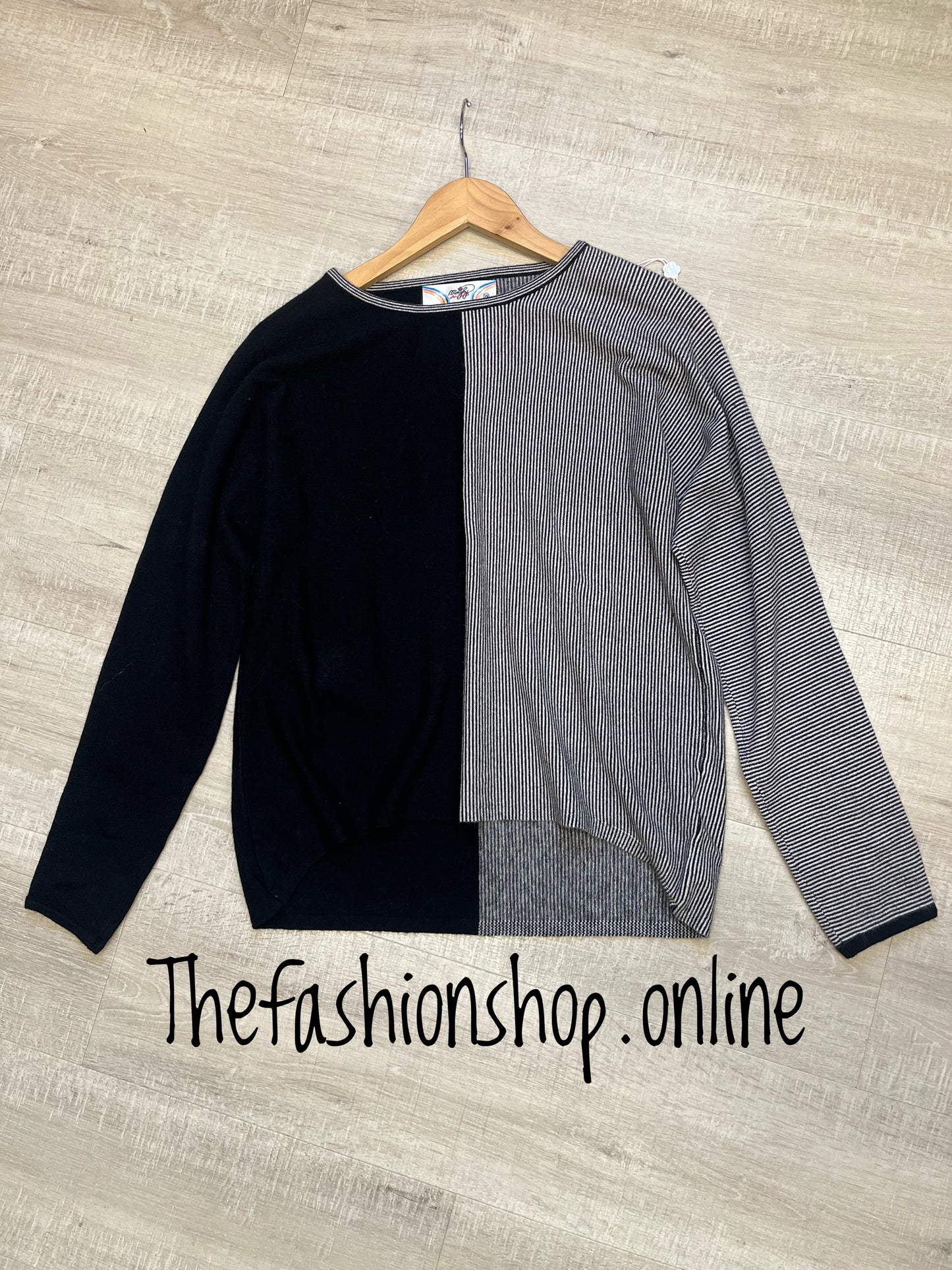 Black plain and striped angora mix knitted jumper 8-10, 12-14
