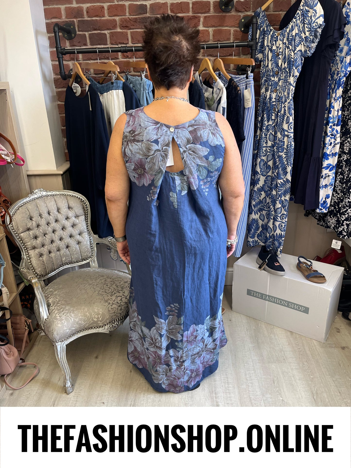 Neve navy linen floral dress 12-18