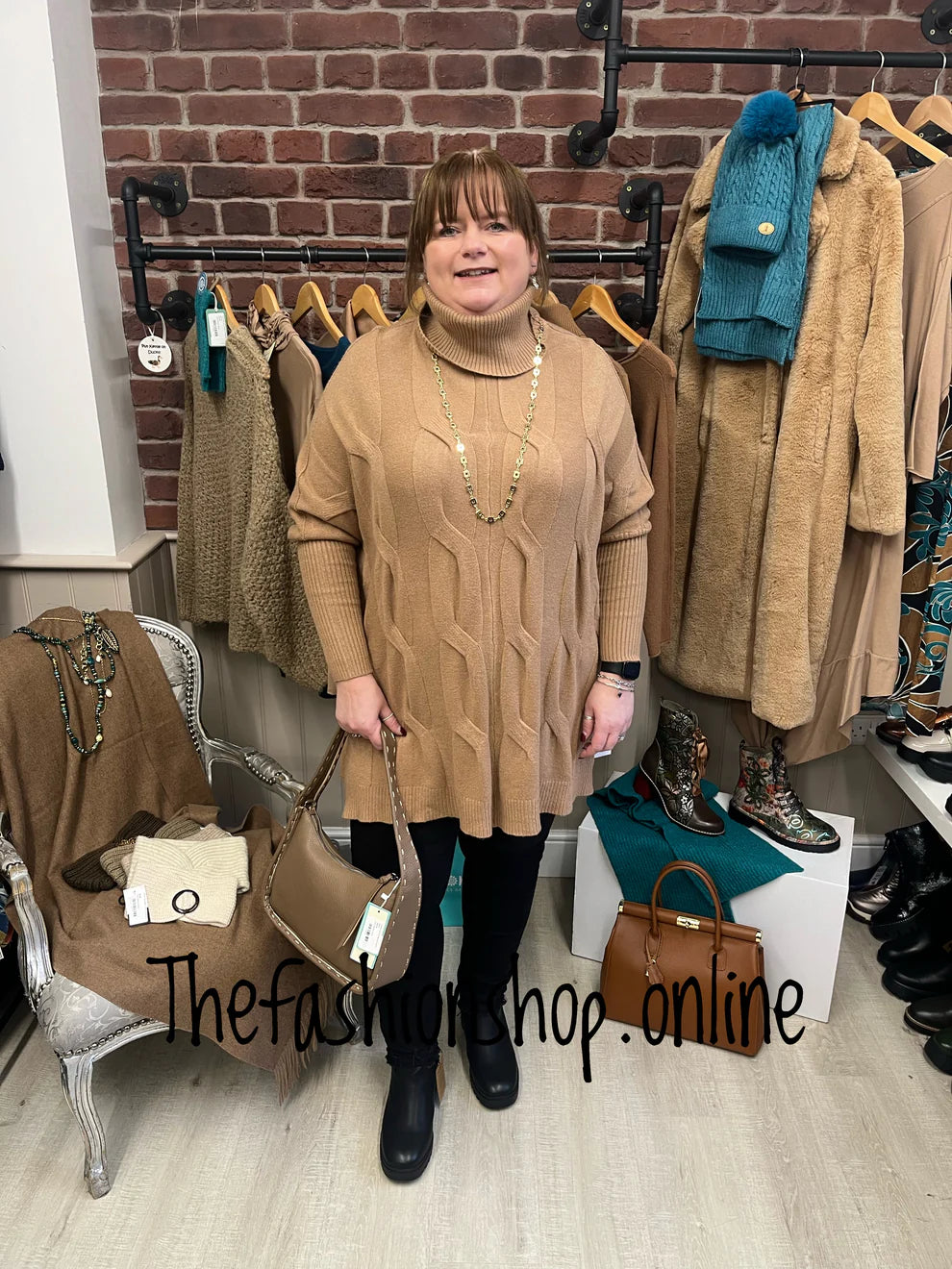 Amelia Camel cable knit polo jumper 12-22