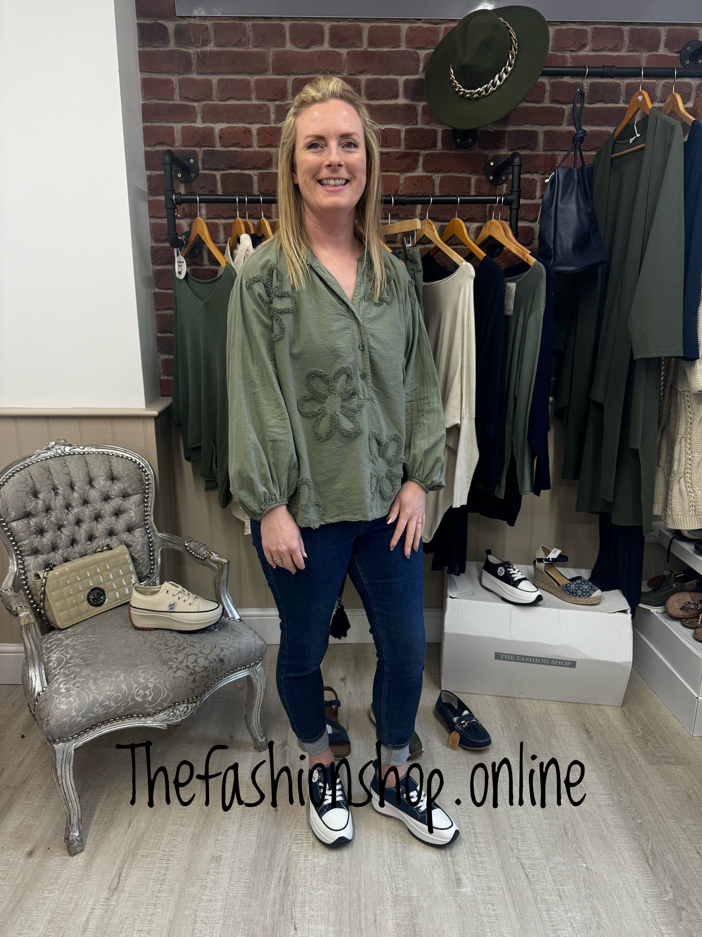 Khaki floral embossed shirt 8-16