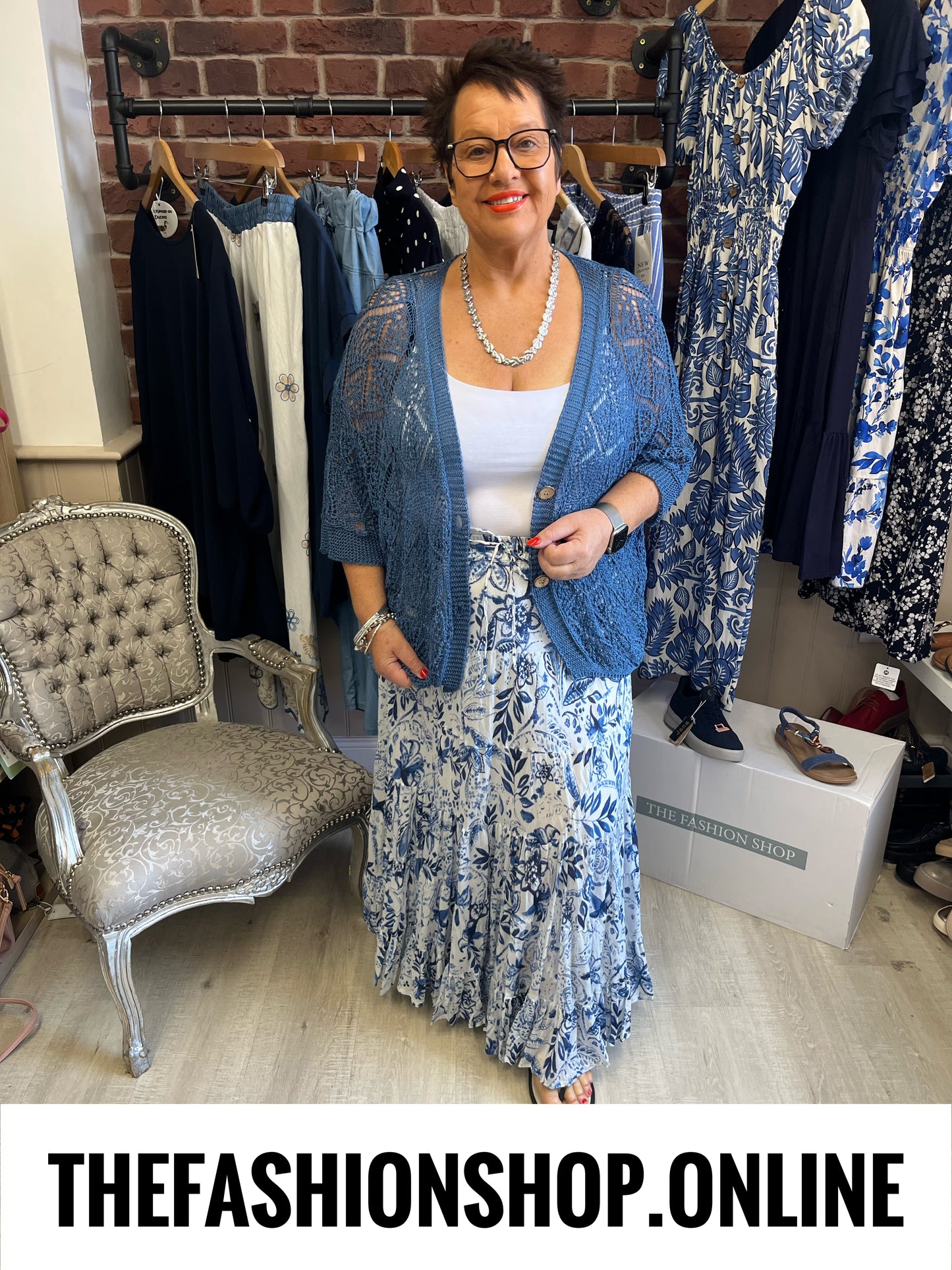 Teresa denim blue lightweight knitted cardigan 16-22