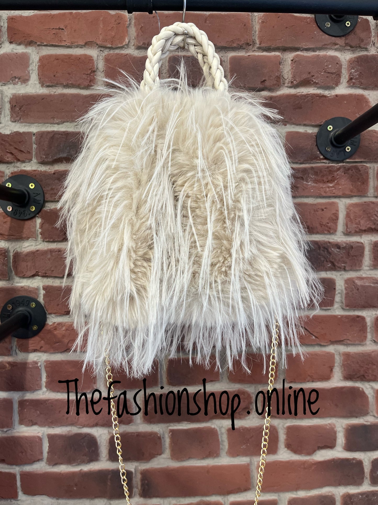 Beige faux fur shaggy tote bag