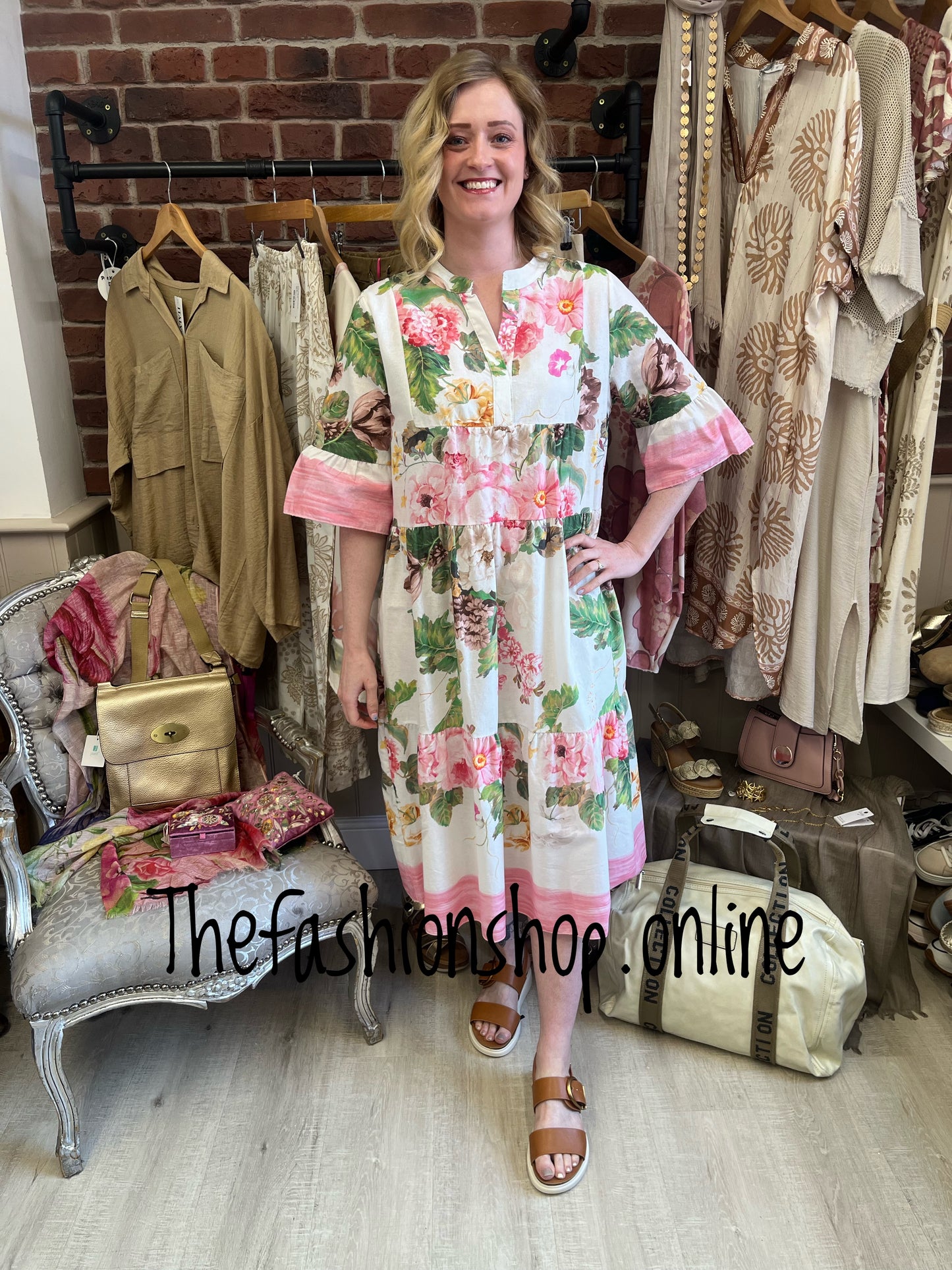 Josie pink floral tiered dress 8-14
