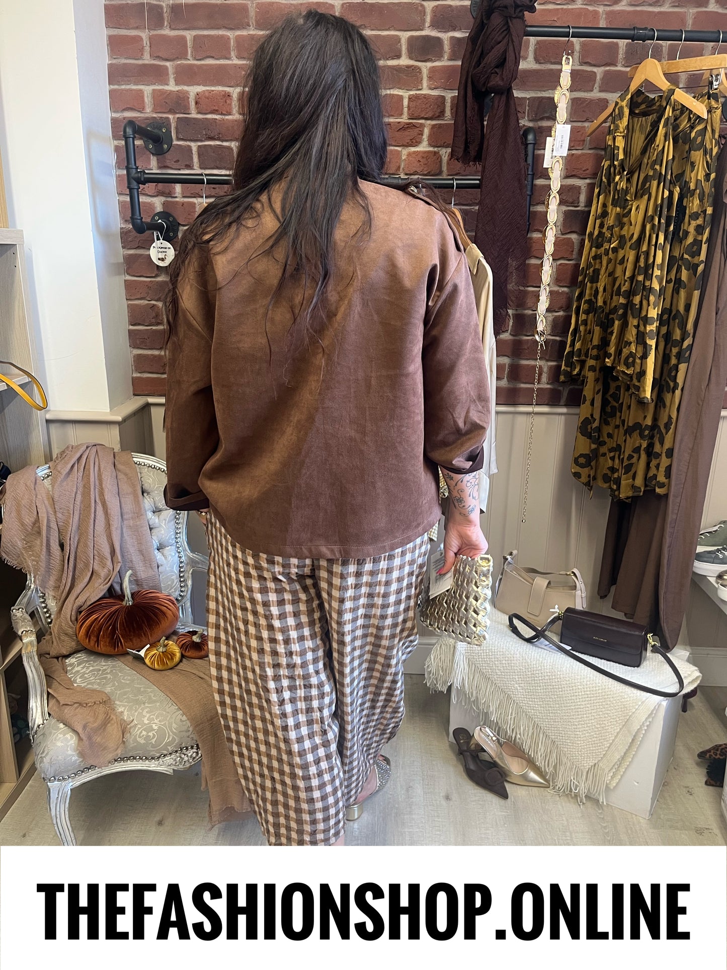 Kimberley brown faux suede military jacket 12-18