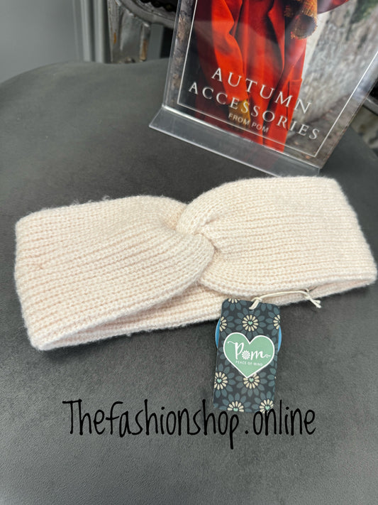 Pom oatmeal yarn twist headband