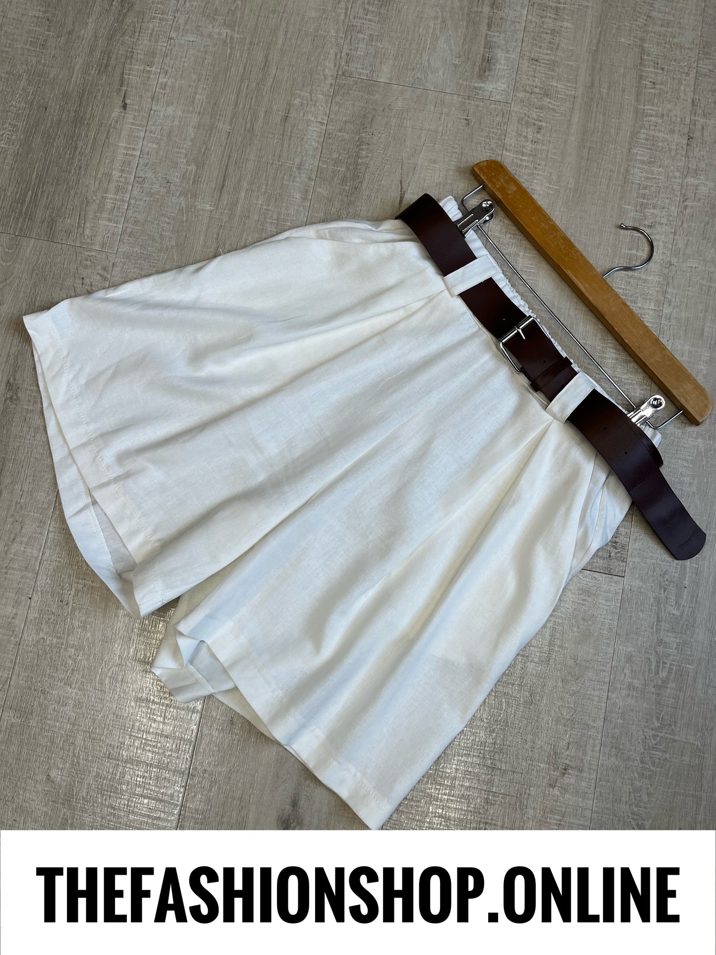 Carla cream linen mix shorts with belt 8-14