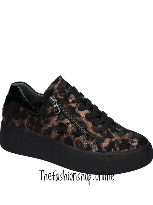 Black wide fit Waldlaufer lace up with side zip leather trainer sizes 4-8