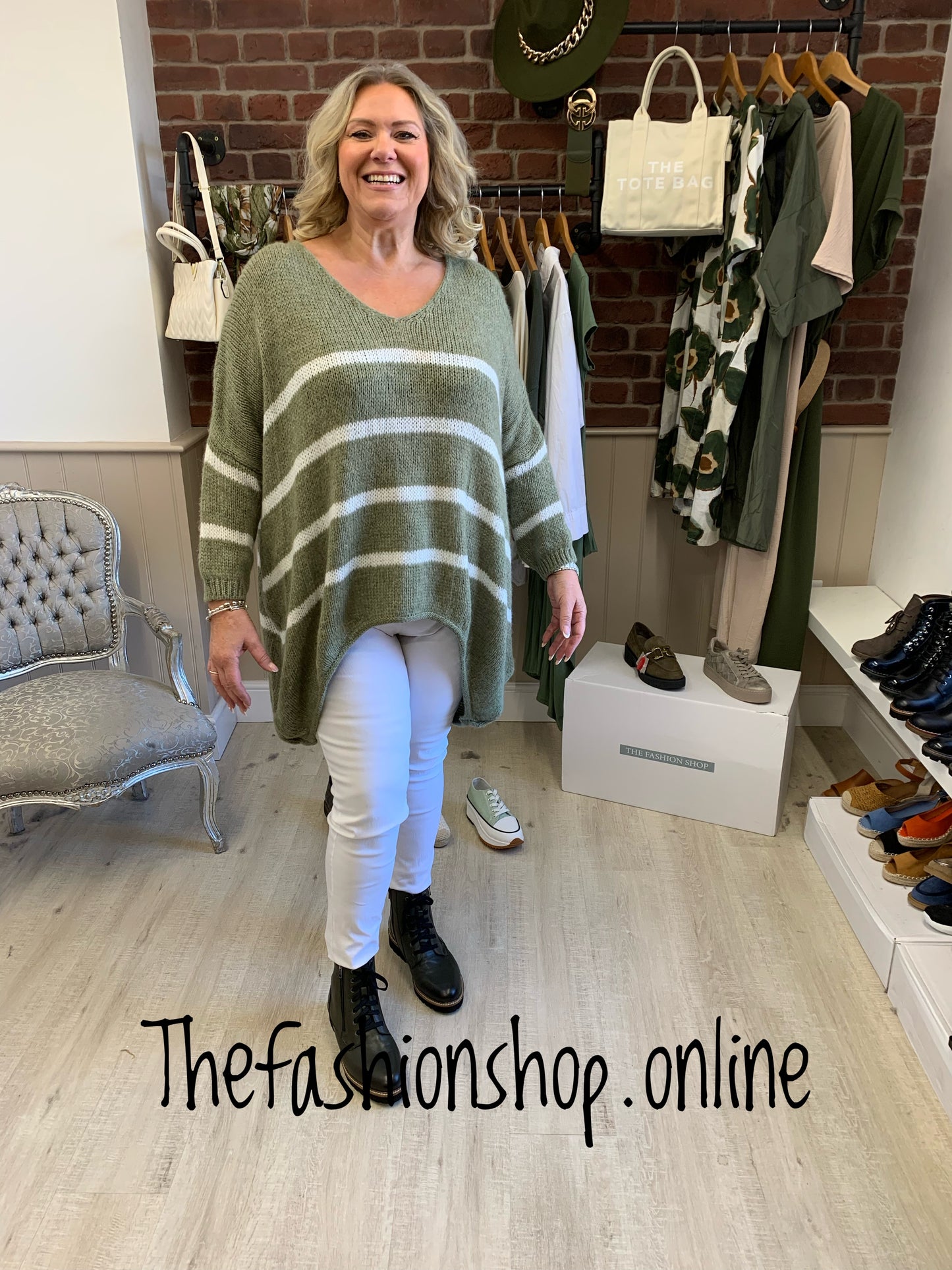 Khaki and white stripe wool mix jumper 16-22
