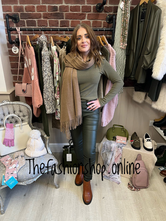 Premium khaki matt leather look skinny jeans sizes 8-16