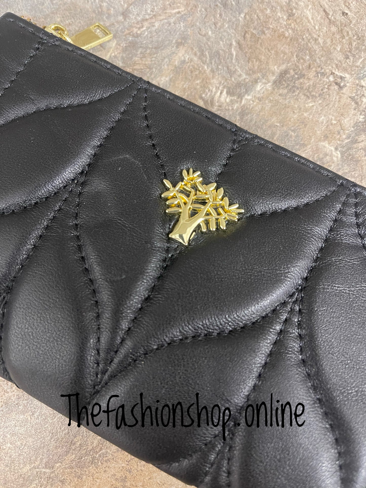 Black leather quilted wristlet