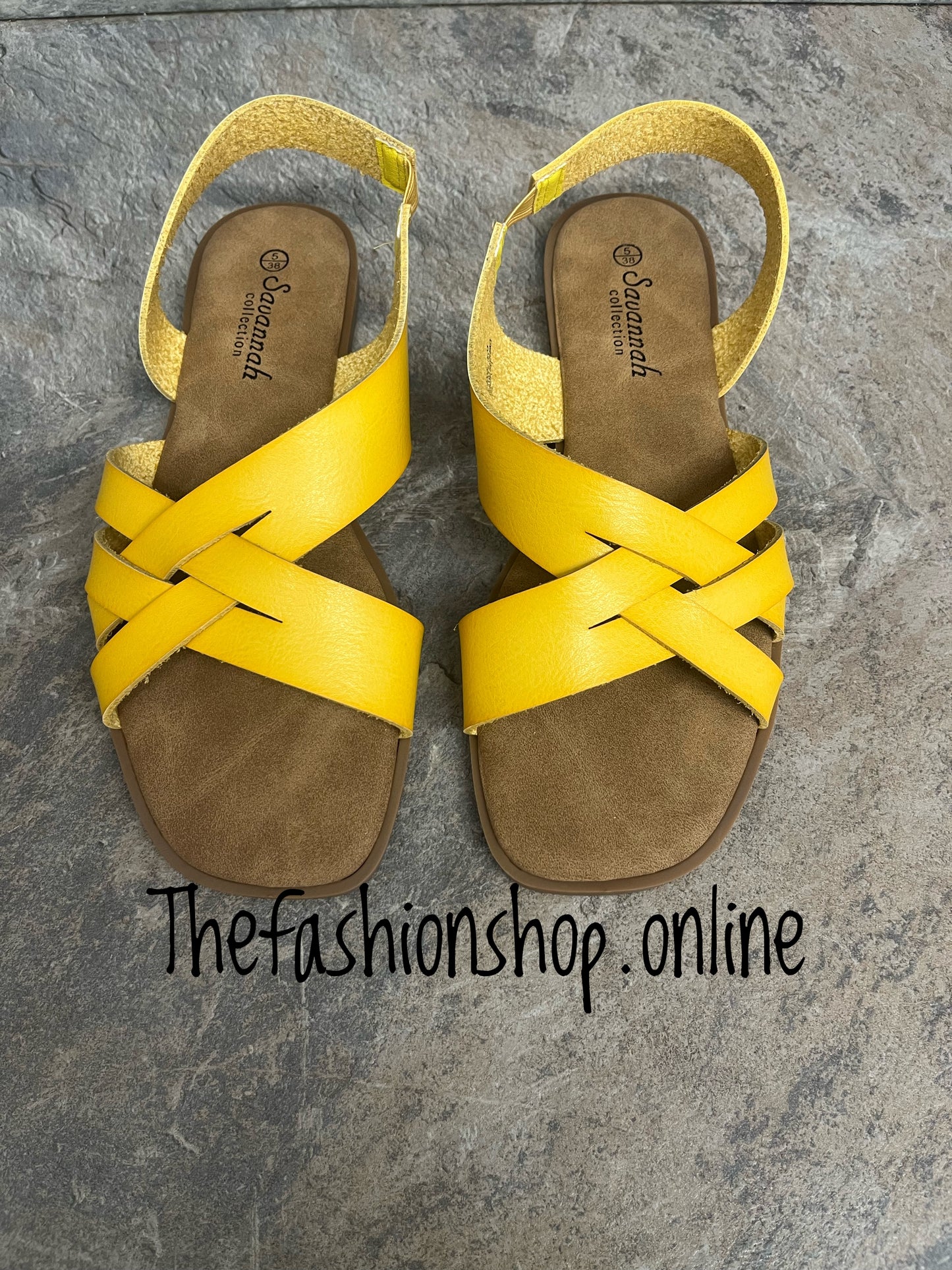 Mustard faux leather crossover sandal sizes 4-8