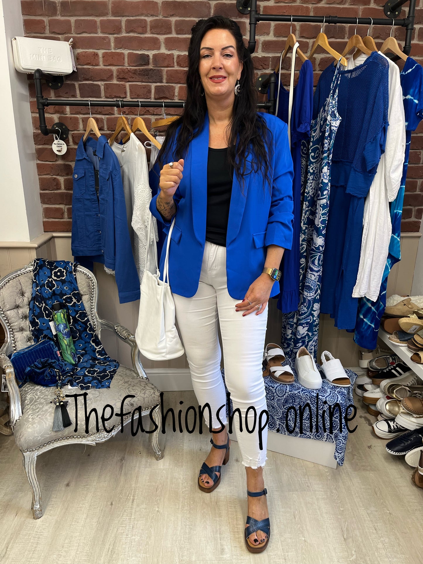 Imogen royal blue blazer with ruched sleeves 10-16