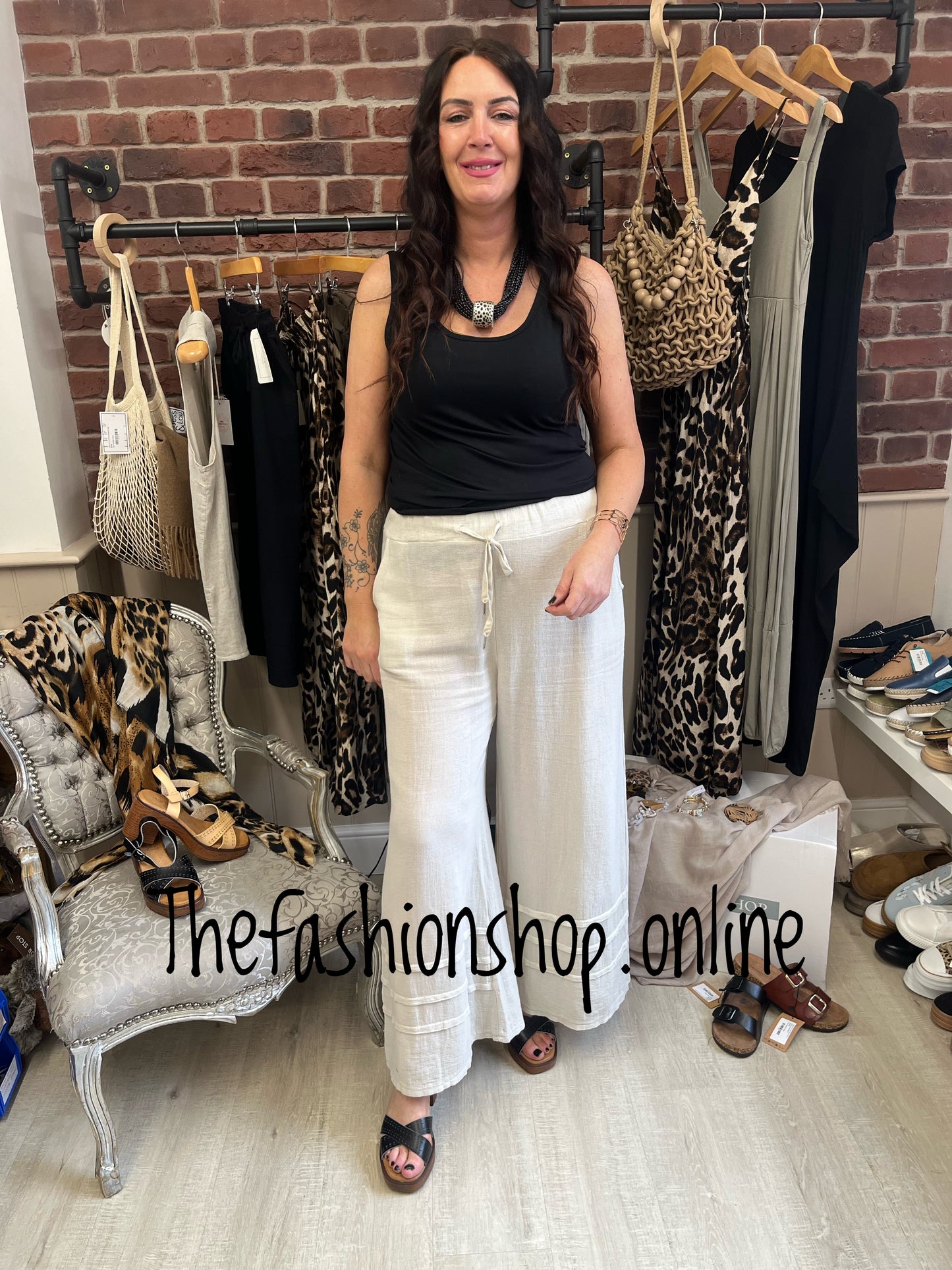 Tanya cream linen mix trousers 10-16