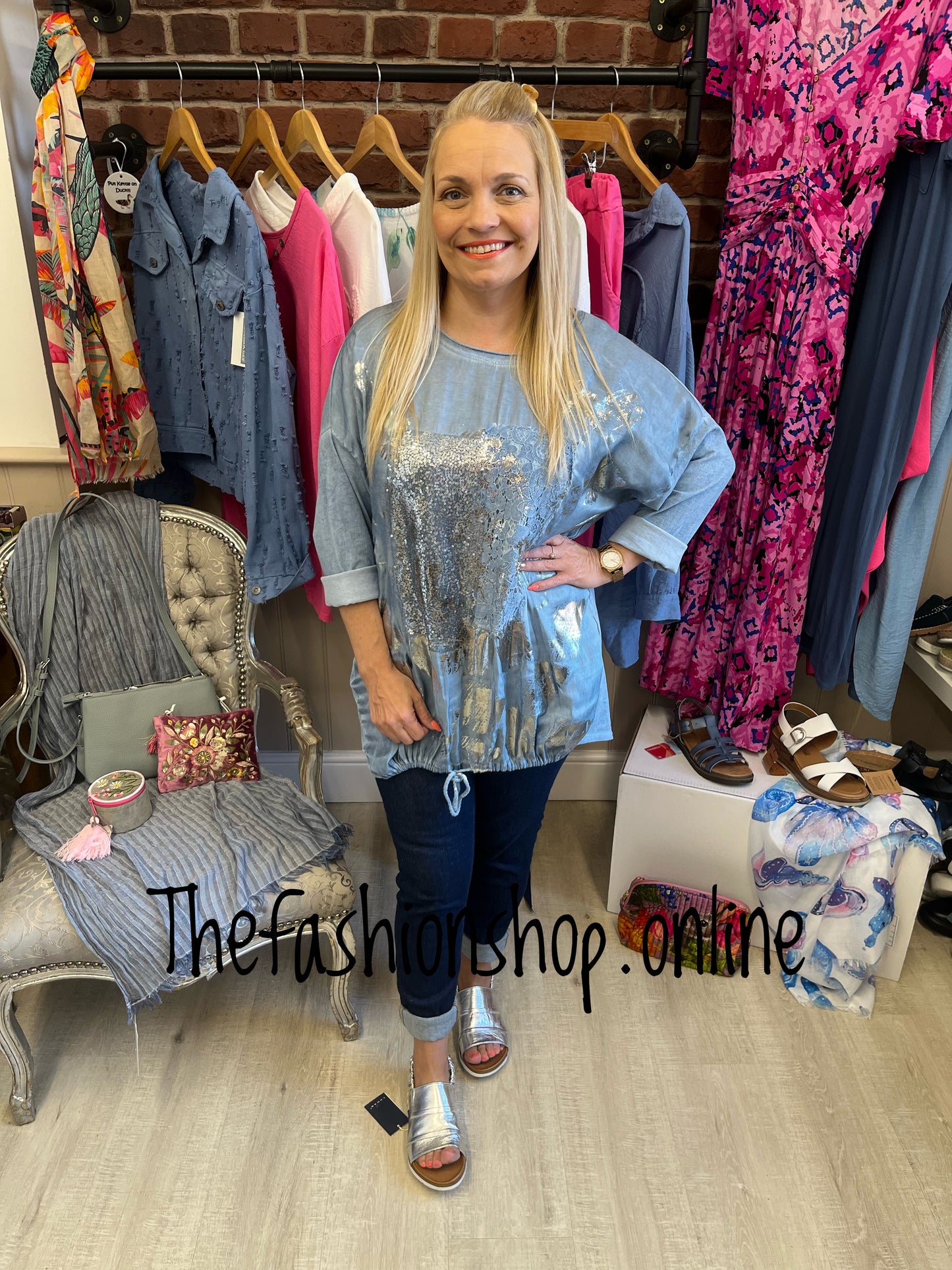 Anna denim blue sequin top 12-18