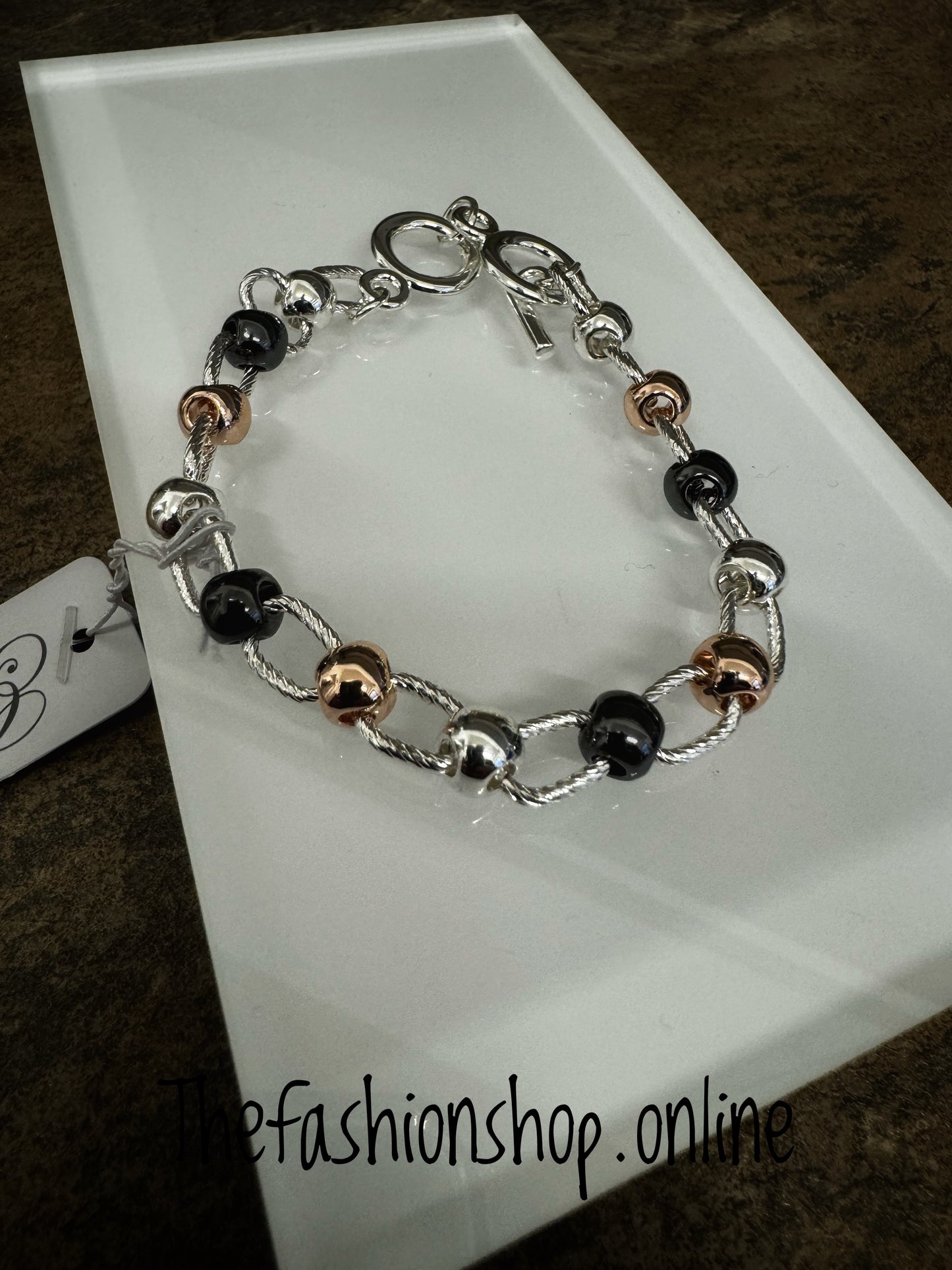 Gracee three tones beaded t bar bracelet