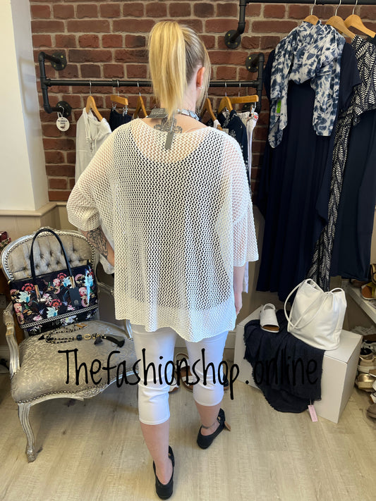 Saloos white crochet summer jumper sizes 12-18