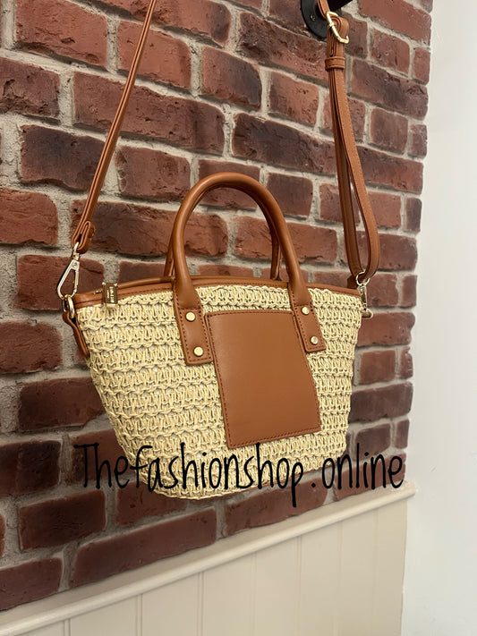 Straw and tan tote bag