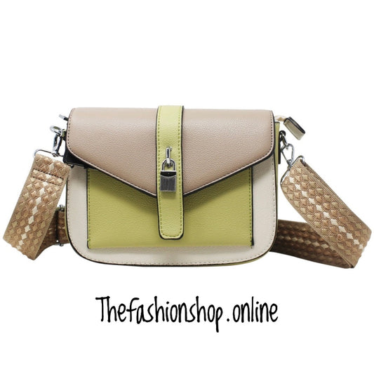 Kizzie Shoulder Bag in Mocha Khaki and Cream