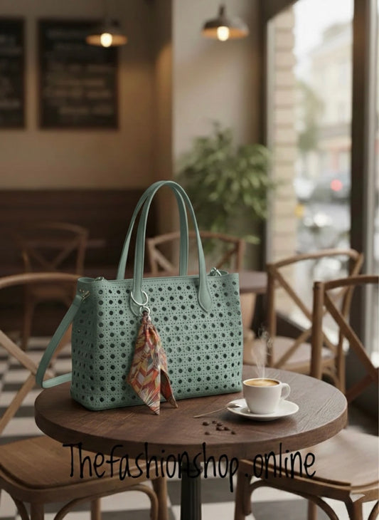 Sienna Lasercut Shoulder Bag in Sage Green