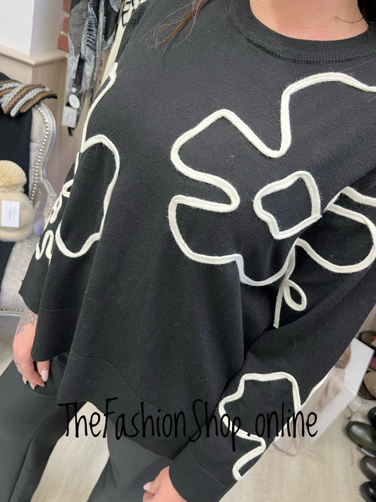 Daphne black flower jumper 10-18