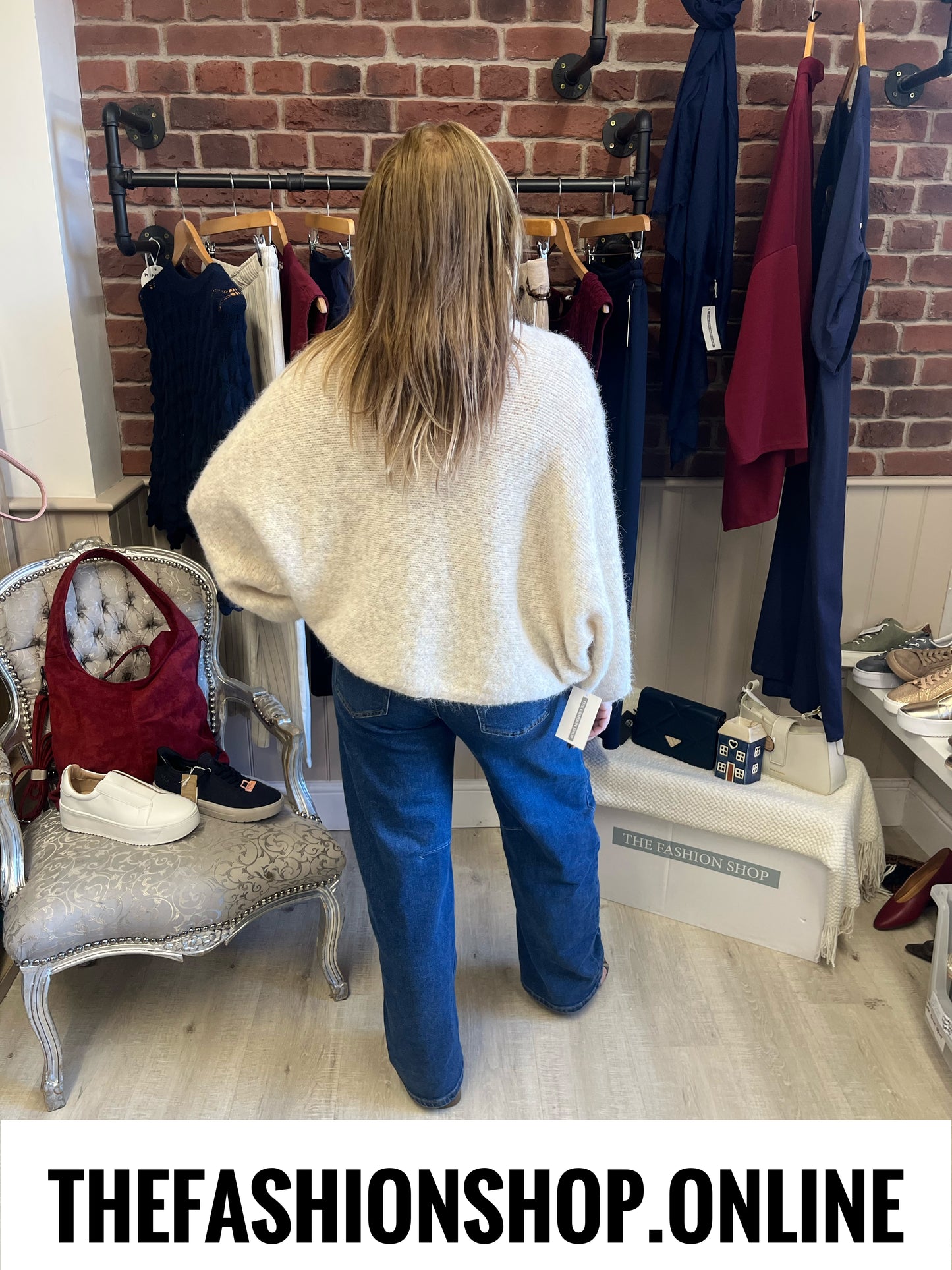 Evelyn oatmeal twist front wool mix jumper 10-18