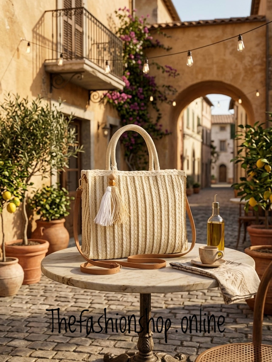 Bridget gold and cream striped tote bag