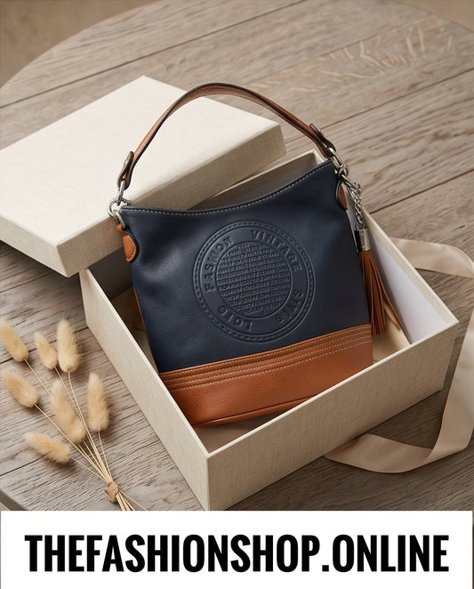 Palma navy and tan bucket bag