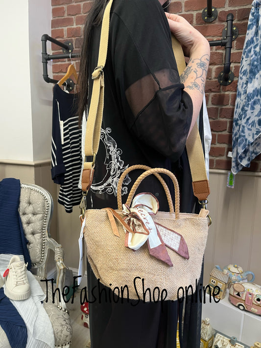 Lucy dark beige woven handle bag