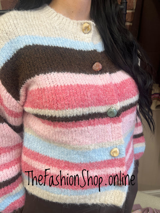 Avril striped wool mix cardigan 10-16