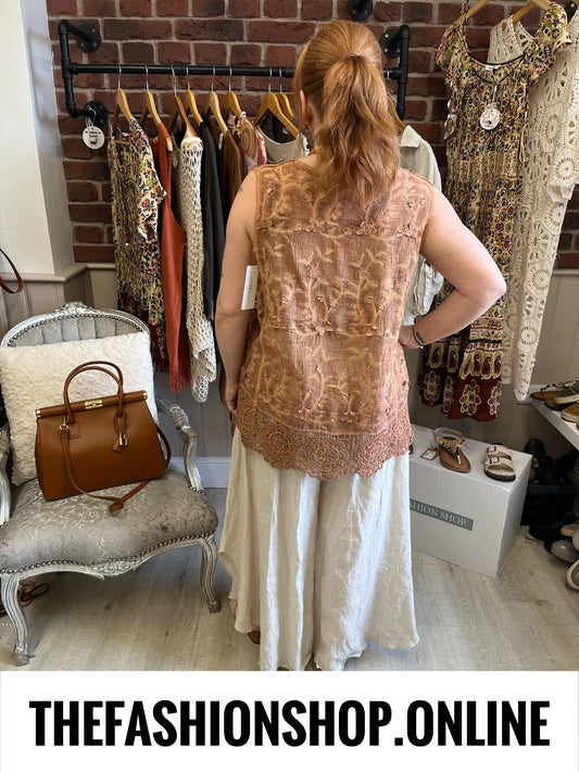 Iris cinnamon embroidered sleeveless top 12-20