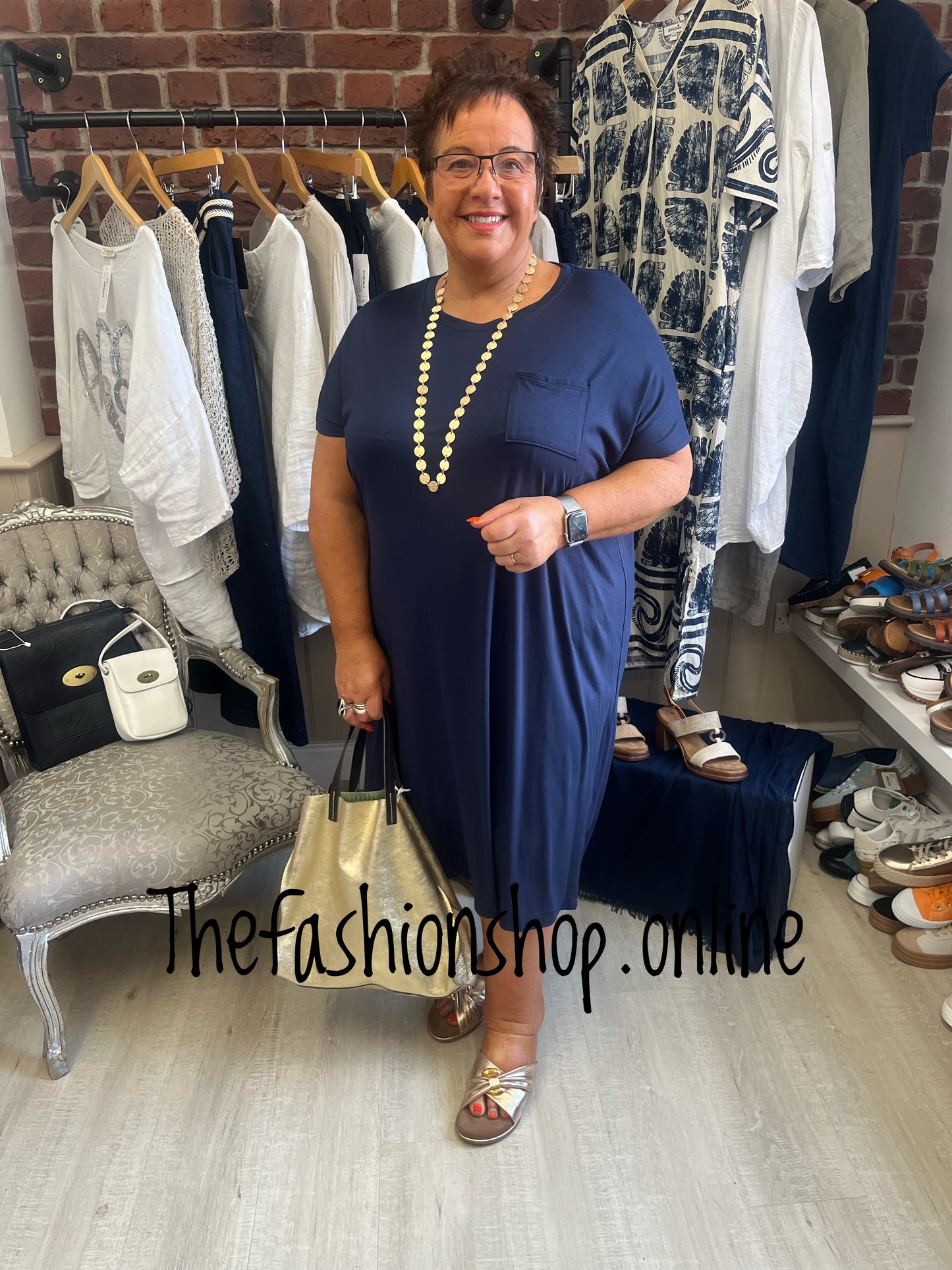 Navy midi dress up dress down dress 16-26