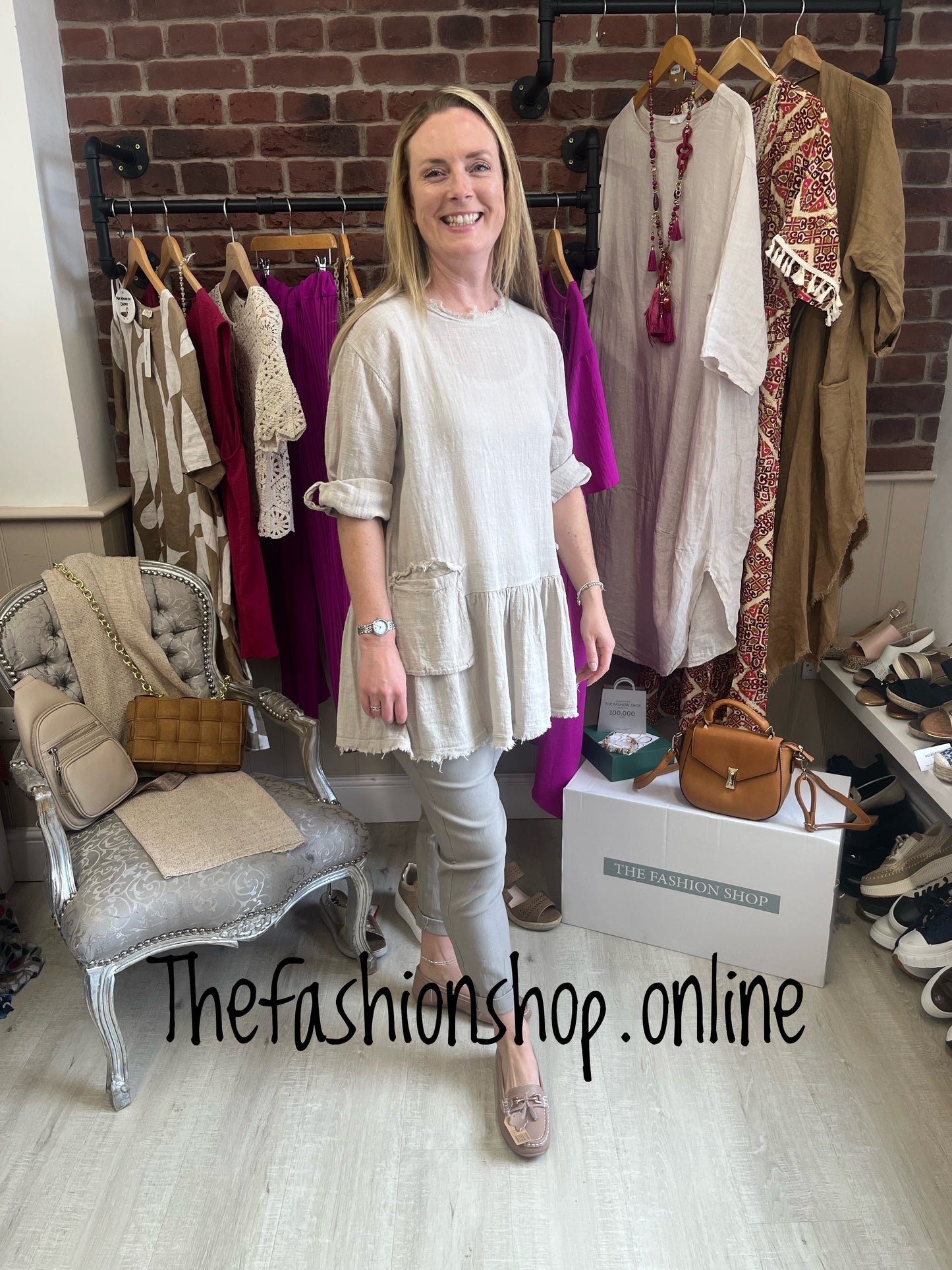 Stone frayed edge frill hem top 10-14