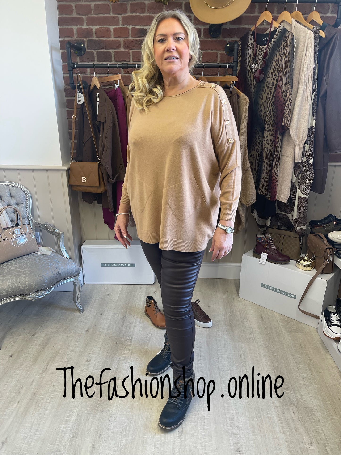 Camel button shoulder jumper 12-16, 18-22
