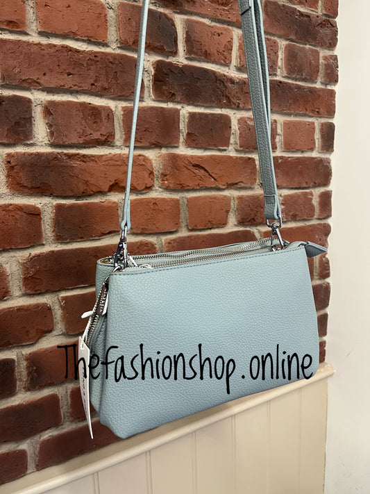 Hannah denim blue triple compartment bag