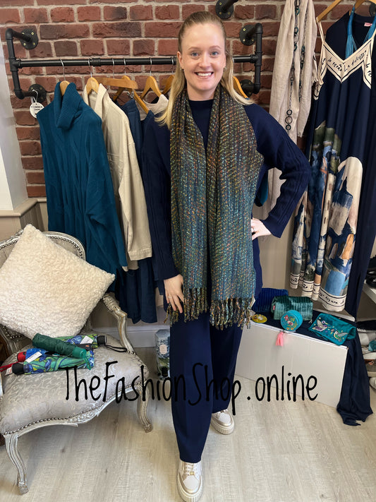 Teal and navy ombre woven scarf