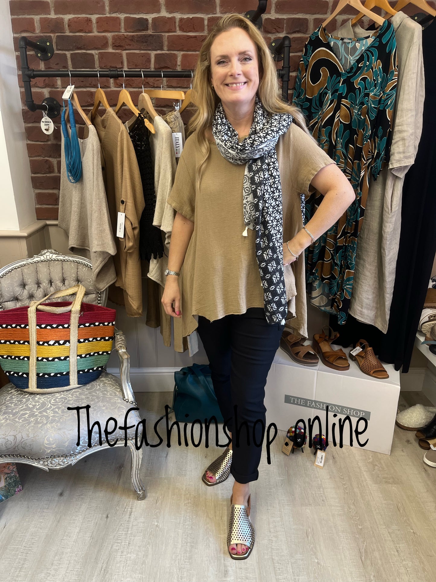 Tanya camel linen mix top 10-16