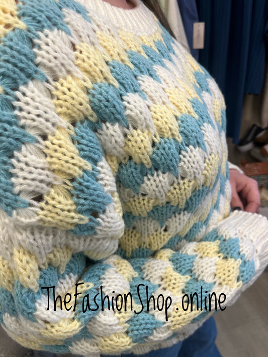 Sophia jade and lemon bubble knit jumper 8-14