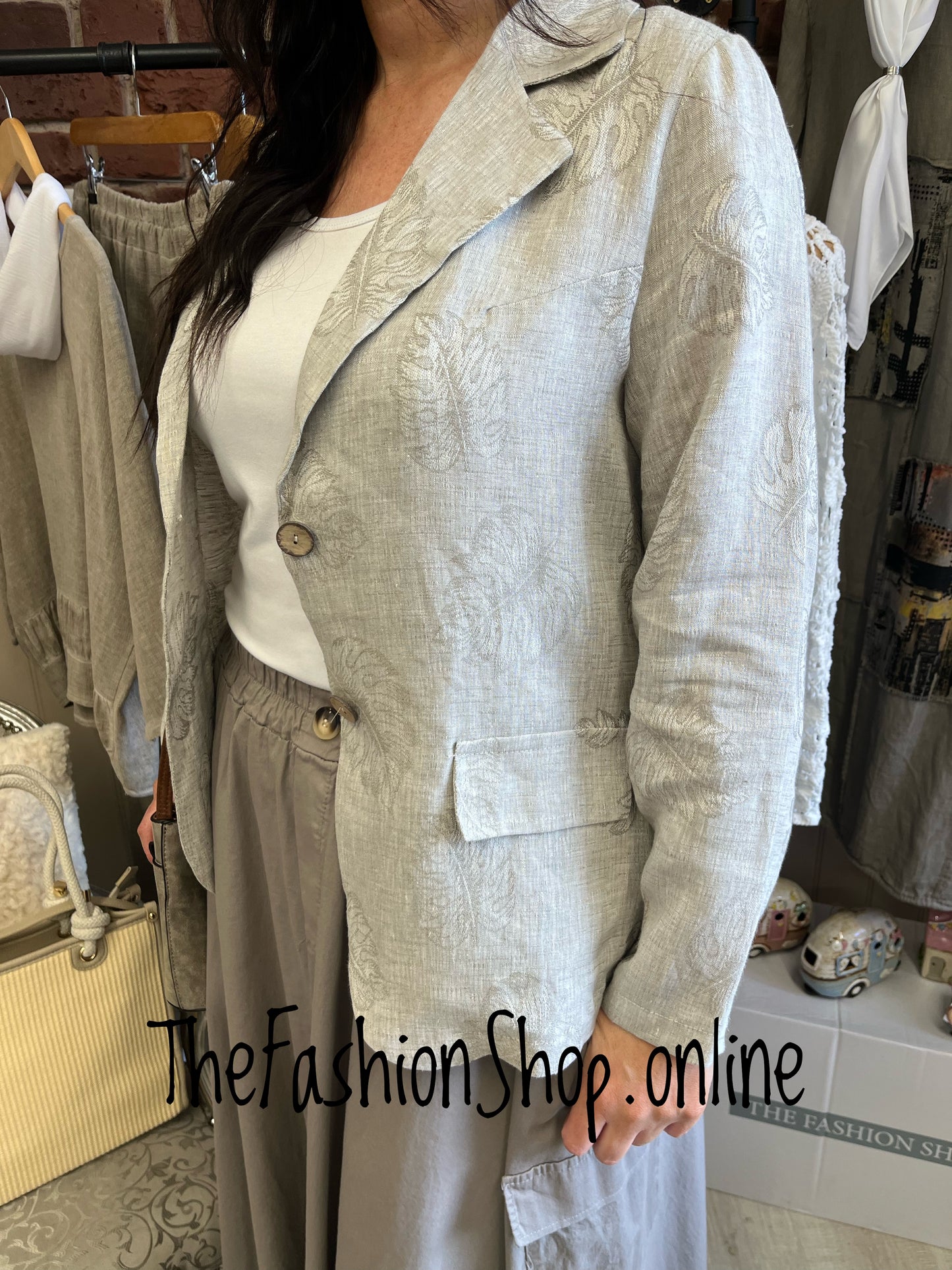 Macey stone linen blazer 8-12